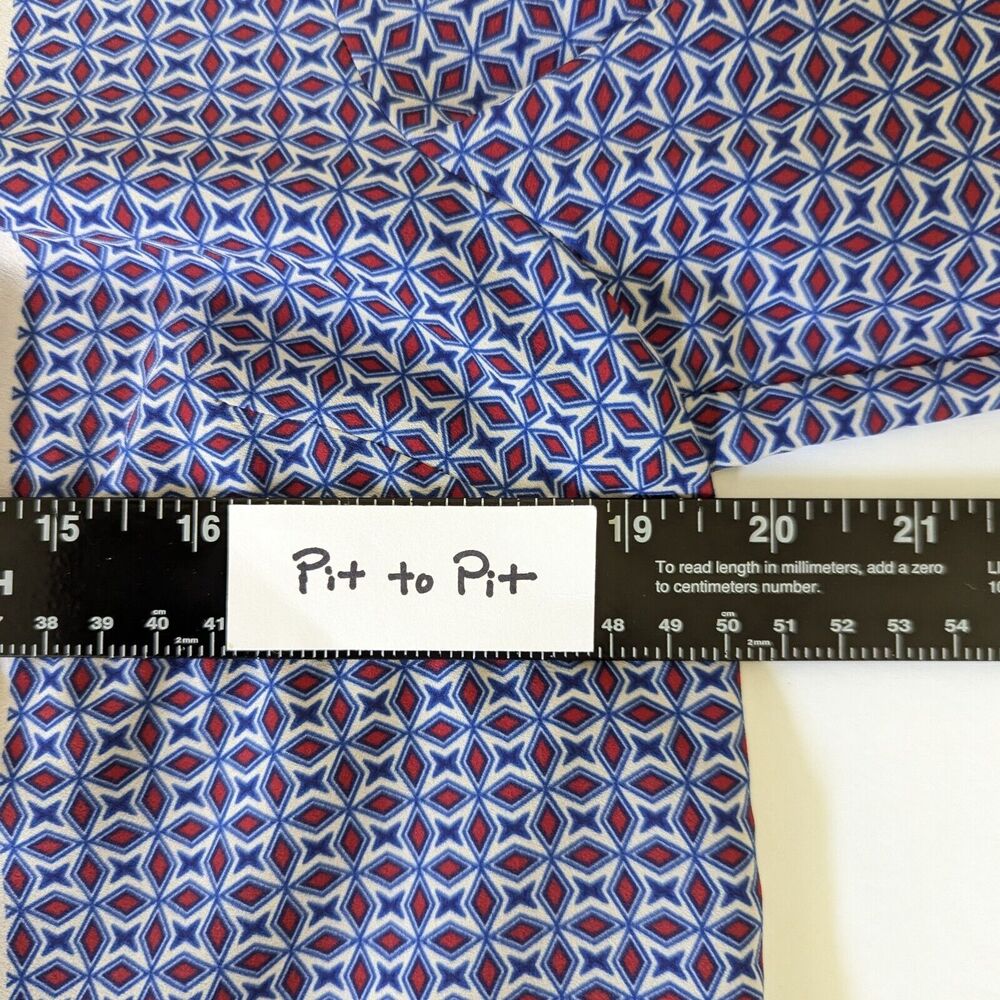 Talbots Petite Blouse PM Blue Geometric Art to Wear 3/4 Sleeve Mod Career Top - Picture 9 of 12